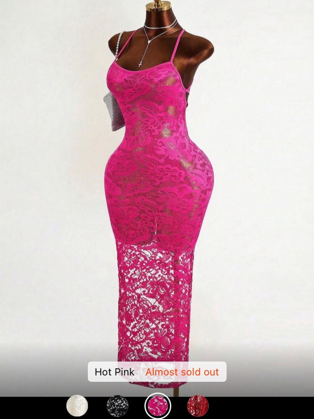 Source Unknown Hot Pink Lace Maxi Dress with Spaghetti Straps